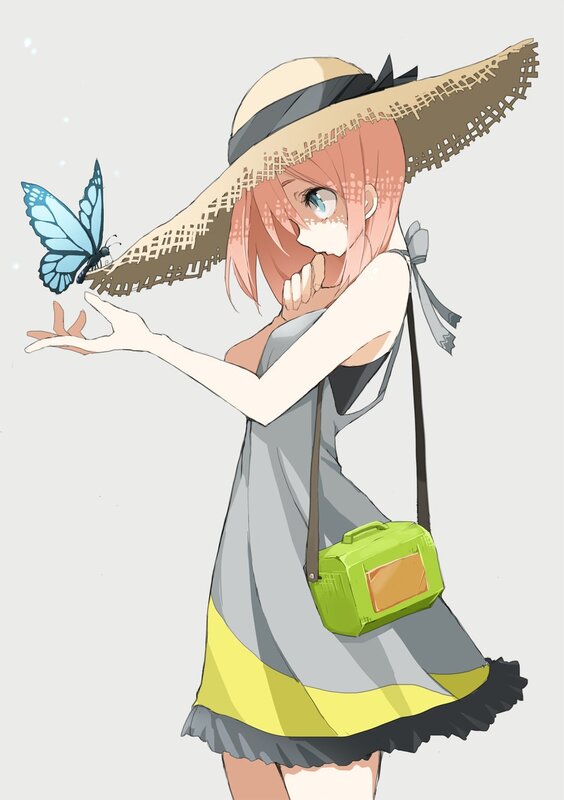 Pink-haired Girl with Butterfly — Gray
