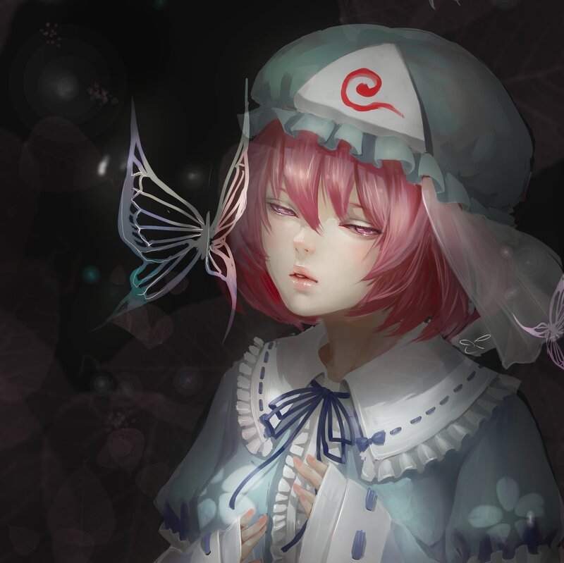 Pink-haired Girl with Butterfly — White