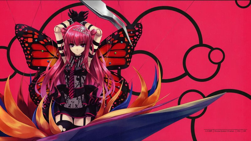 Pink-haired Girl with Butterfly Wings — Red, Dramatic, Anime