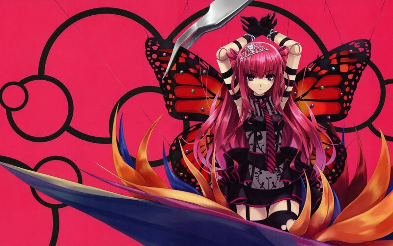 Pink-haired Girl with Butterfly Wings — Red