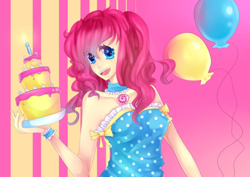 Pink-haired Girl with Cake — Pink, Celebratory