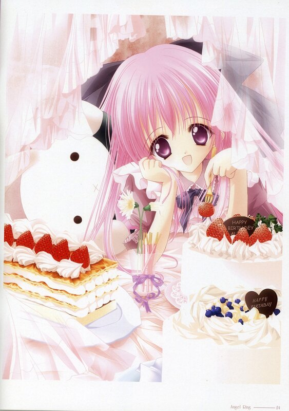 Pink-haired girl with cakes