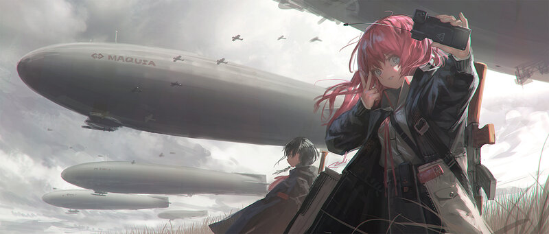 Pink-haired Girl with Camera — Gray