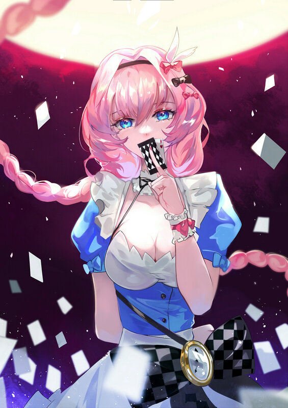 Pink-haired Girl with Cards — Pink, Dramatic