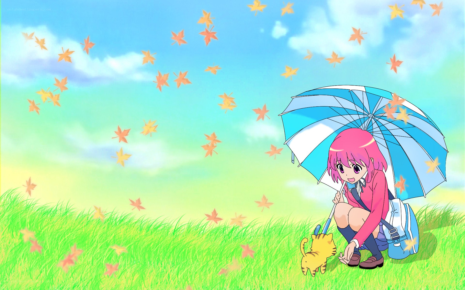 Pink-haired girl with cat