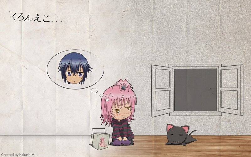 Pink-haired girl with cat