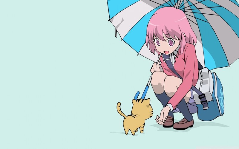 Pink-haired Girl with Cat — Blue