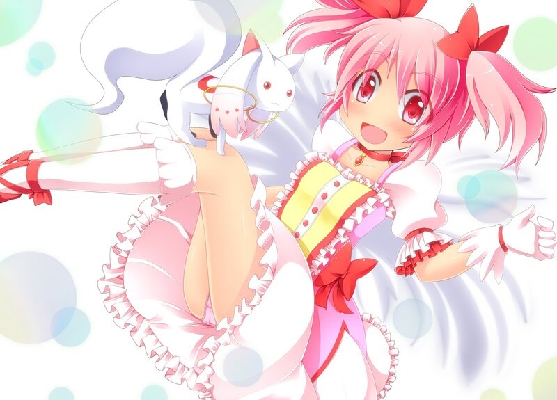Pink-haired girl with cat companion