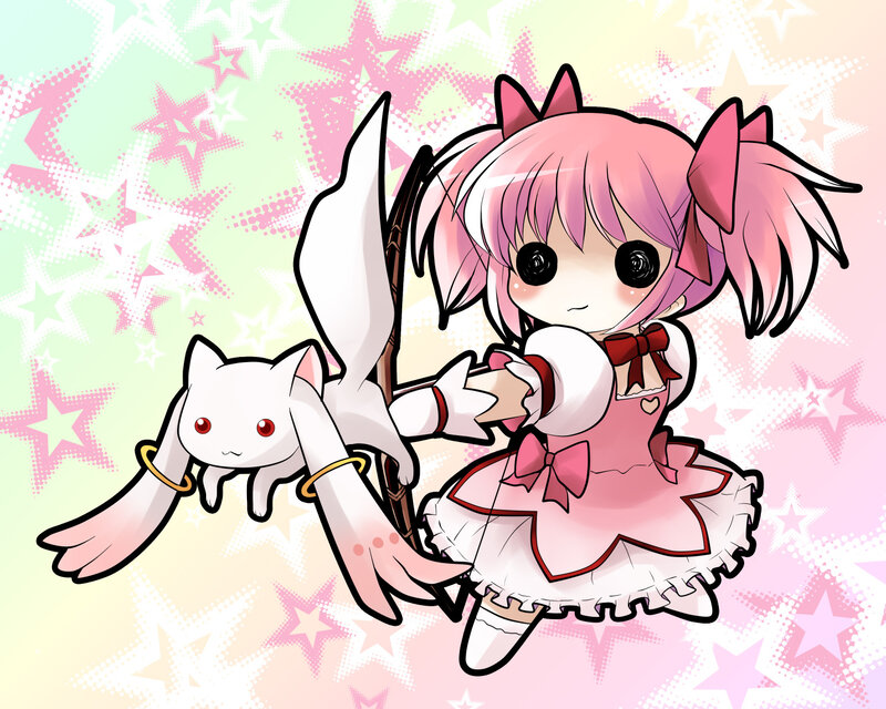pink-haired girl with cat companion
