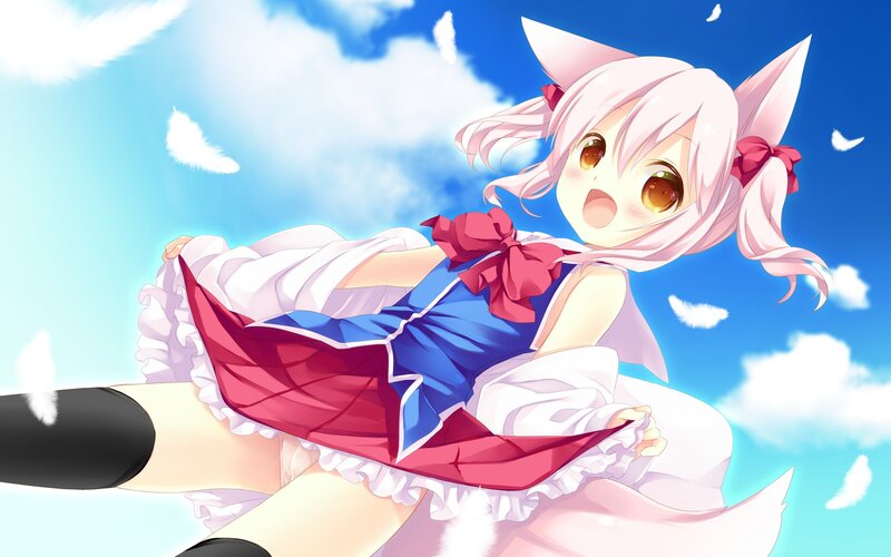 Pink-haired Girl with Cat Ears — Blue, Playful, Afternoon, Anime