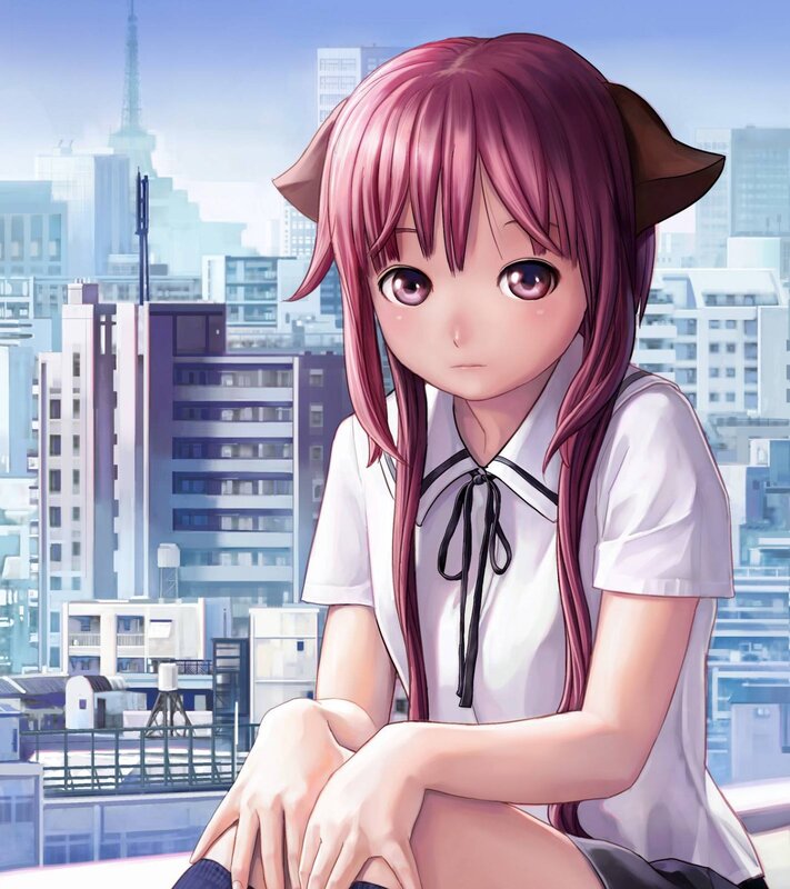 Pink-haired Girl with Cat Ears — Pink, Calm, Afternoon
