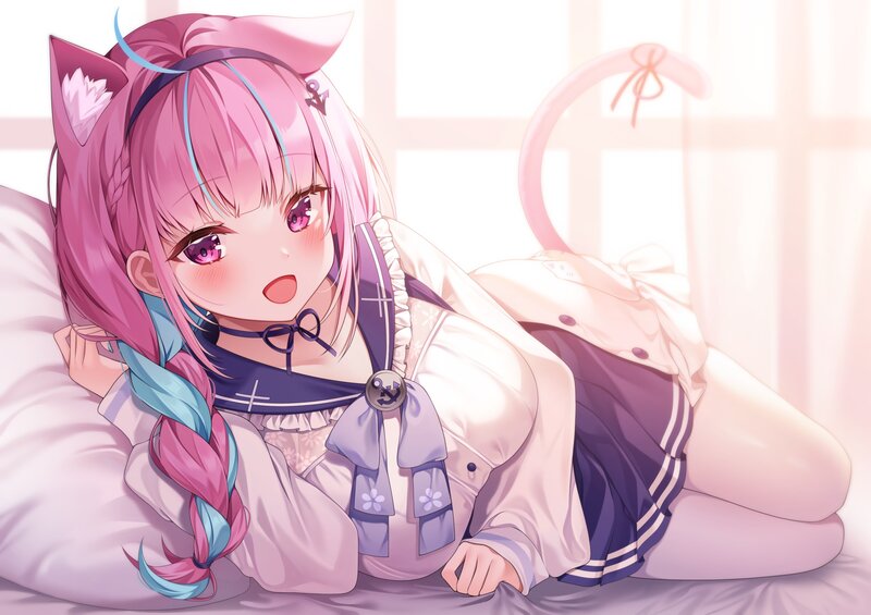 Pink-haired Girl with Cat Ears — Pink, Calm, Morning