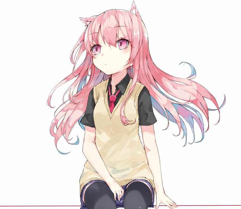 Pink-haired Girl with Cat Ears — Pink, Calm