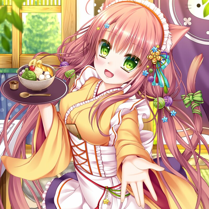 Pink-haired Girl with Cat Ears — Pink, Cheerful, Afternoon