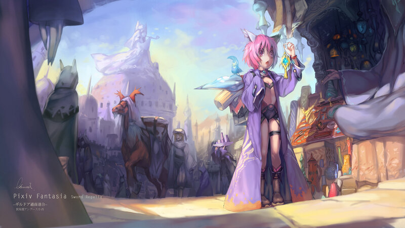 Pink-haired Girl with Cat Ears — Purple, Fantasy