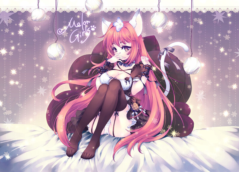 Pink-haired Girl with Cat Ears — Purple