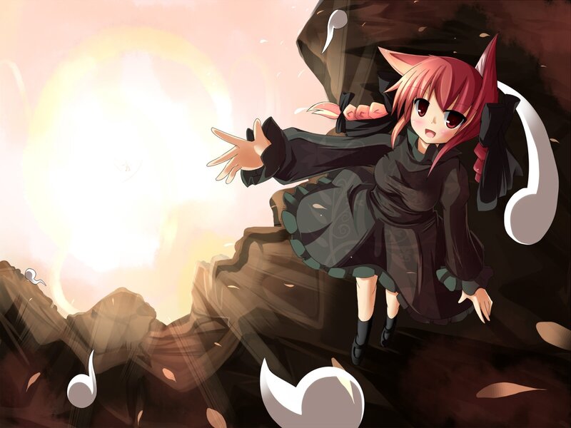 Pink-haired Girl with Cat Ears — Red, Dramatic, Sunset