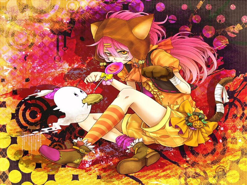 Pink-haired Girl with Cat Ears — Red