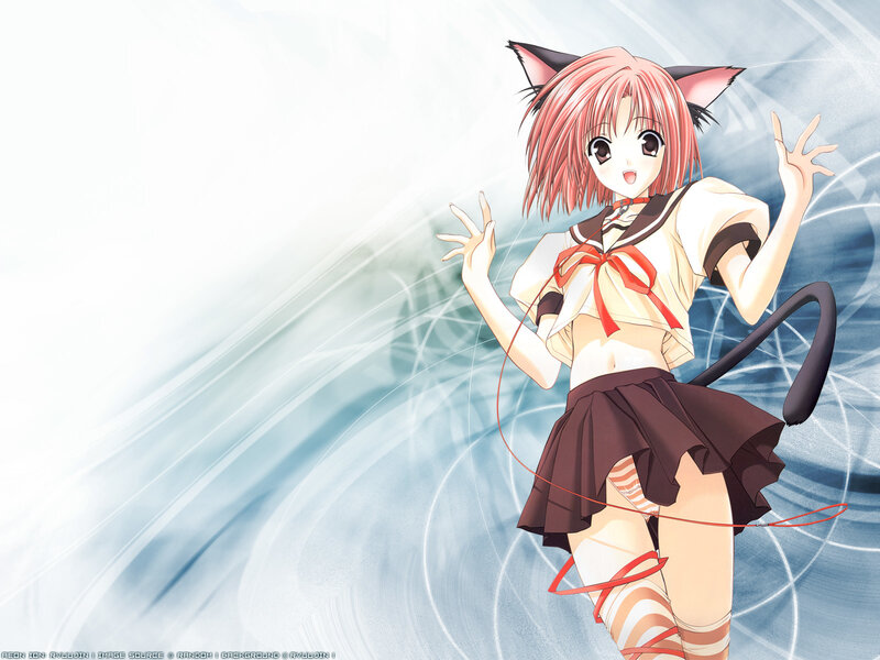 Pink-haired Girl with Cat Ears — White