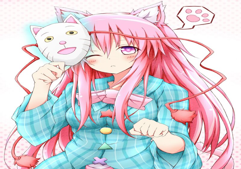 Pink-haired Girl with Cat Mask