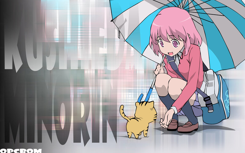 Pink-haired Girl with Cat — Pink, Calm, Anime, Umbrella