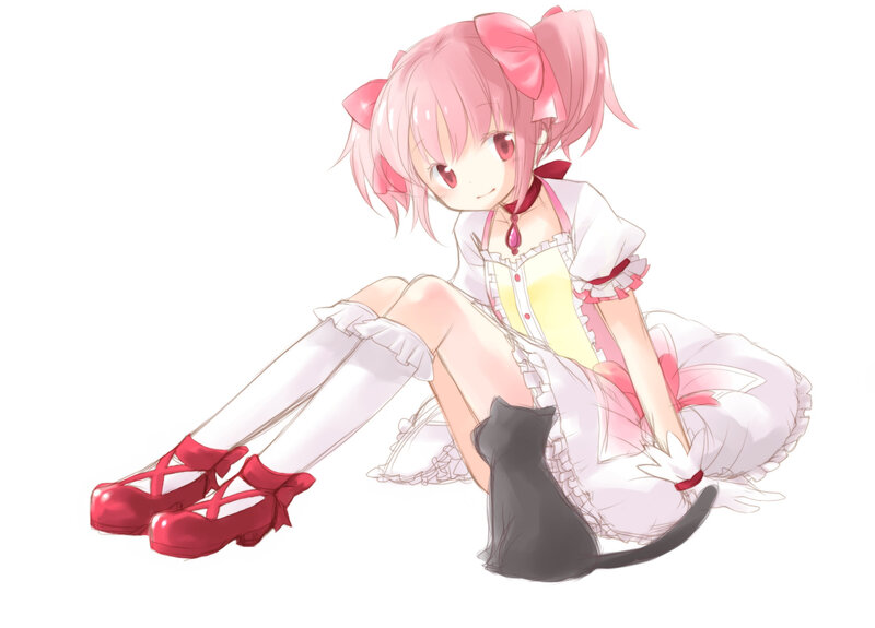 Pink-haired Girl with Cat — Pink, Calm