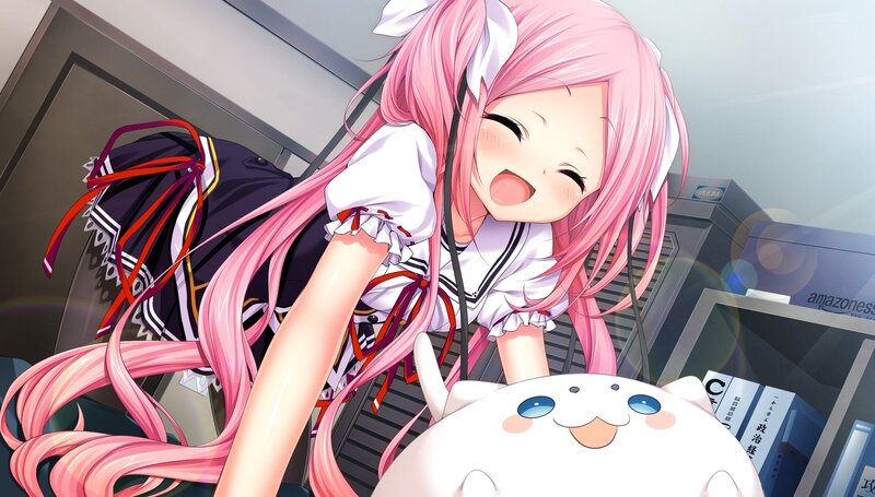 Pink-haired Girl with Cat — Pink, Happy