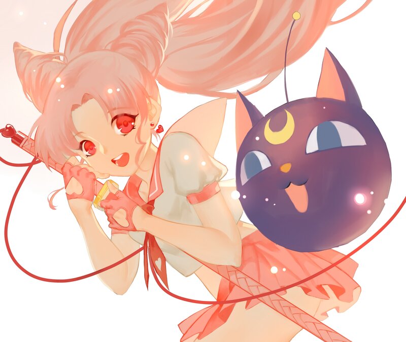 Pink-haired Girl with Cat — Pink, Playful, Anime, Sword