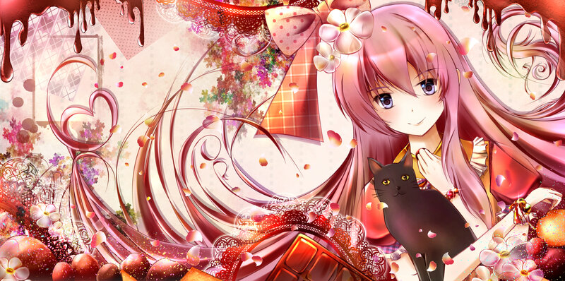 Pink-haired Girl with Cat — Pink, Whimsical