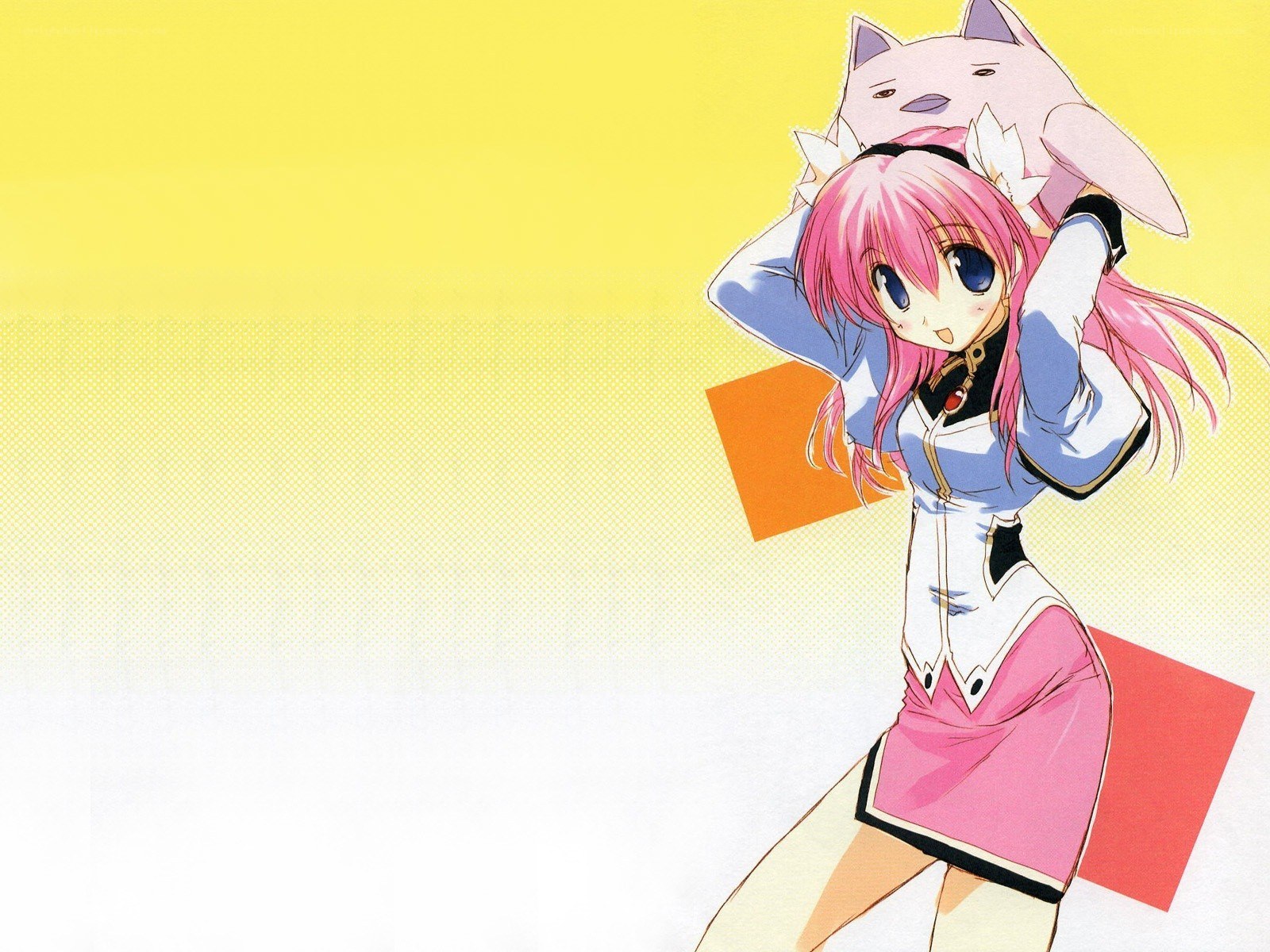 pink-haired girl with cat plush