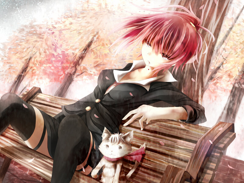 Pink-haired Girl with Cat — Red