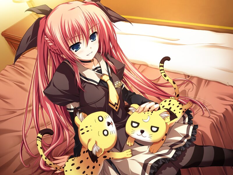 Pink-haired Girl with Cats — Pink, Calm