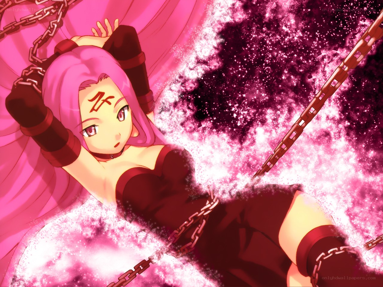 pink-haired girl with chains