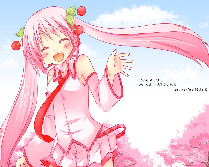 Pink-haired Girl with Cherries — Pink, Cheerful