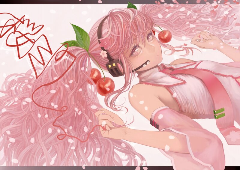 Pink-haired Girl with Cherries — Pink, Serene, Spring
