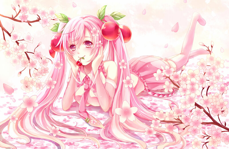 Pink-haired Girl with Cherries — Pink, Serene