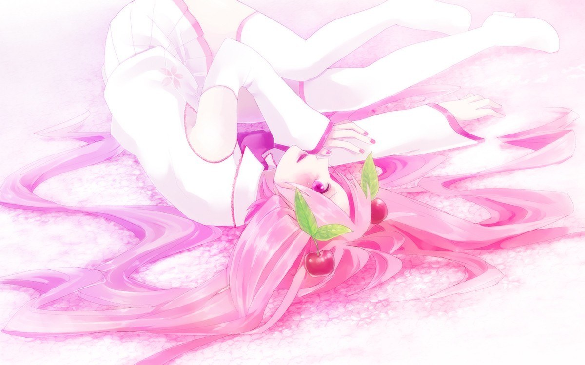 pink-haired girl with cherries