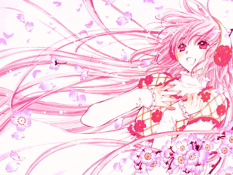 pink-haired girl with cherry blossoms