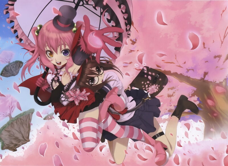 Pink-haired girl with cherry blossoms