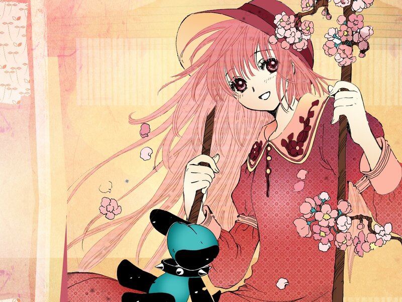 Pink-haired girl with cherry blossoms