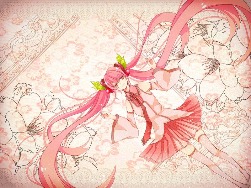 pink-haired girl with cherry blossoms