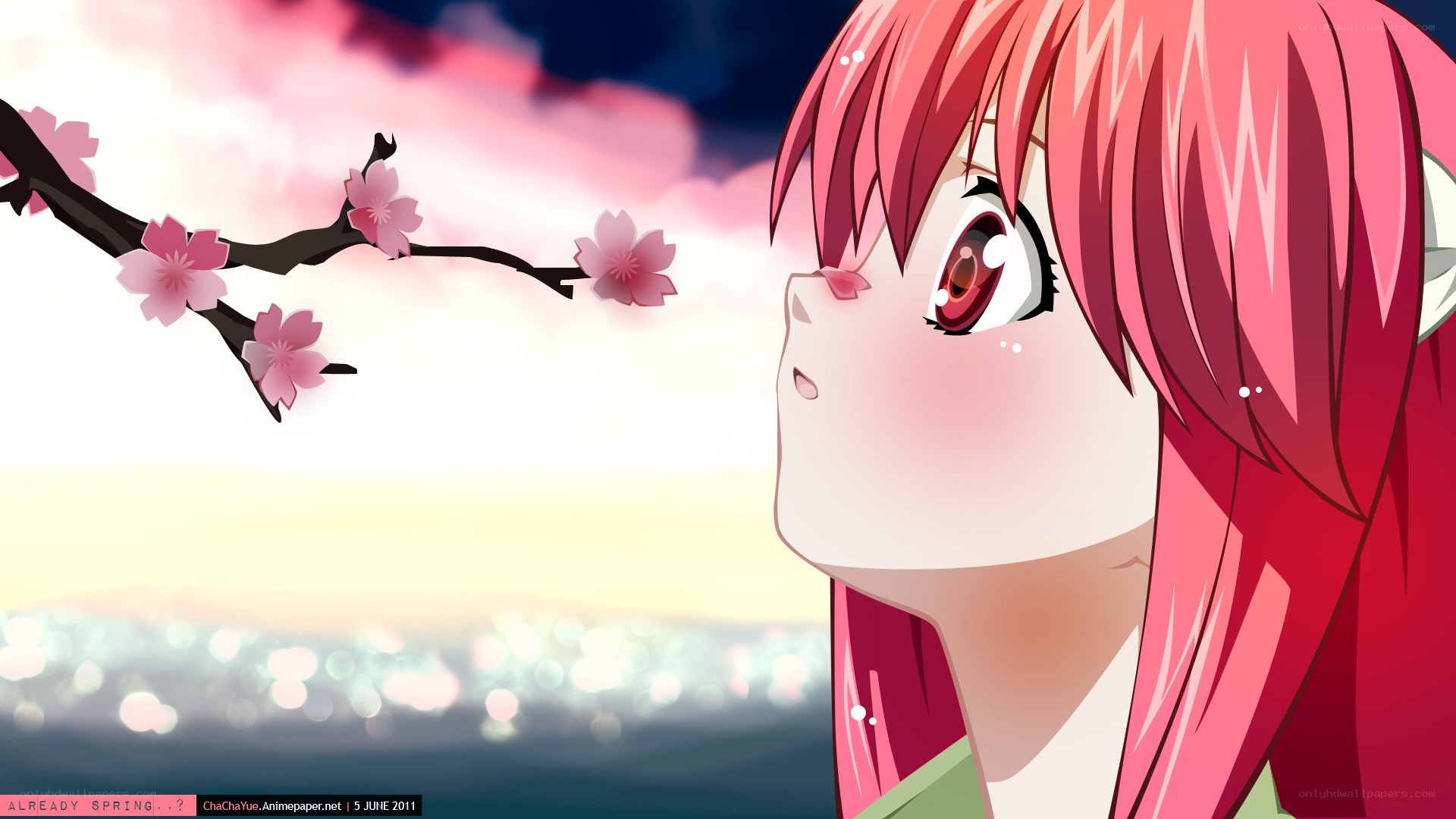 pink-haired girl with cherry blossoms