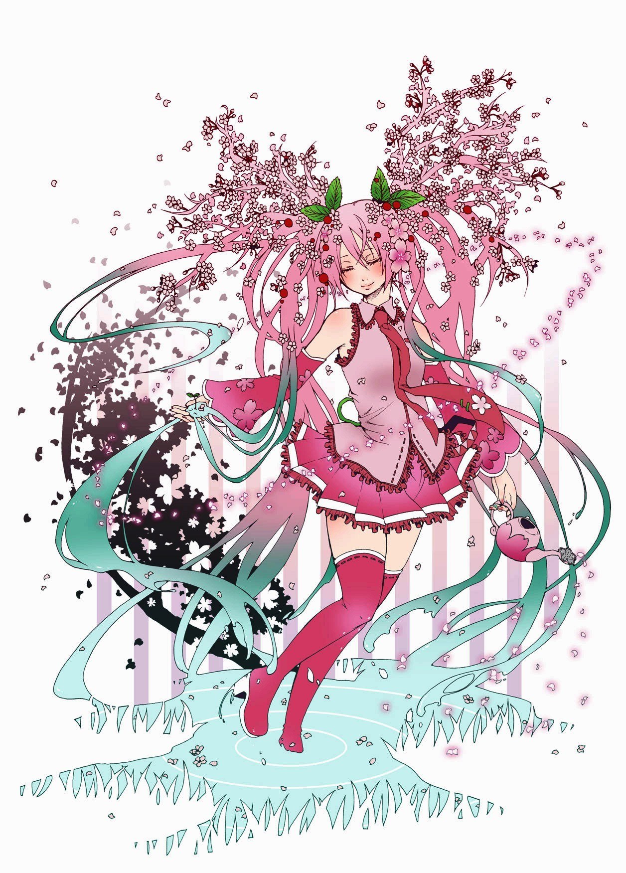 pink-haired girl with cherry blossoms