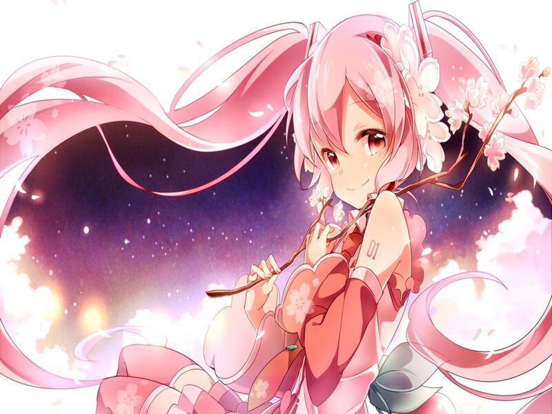 Pink-haired Girl with Cherry Blossoms — Pink, Serene