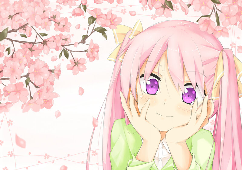 Pink-haired Girl with Cherry Blossoms — Pink