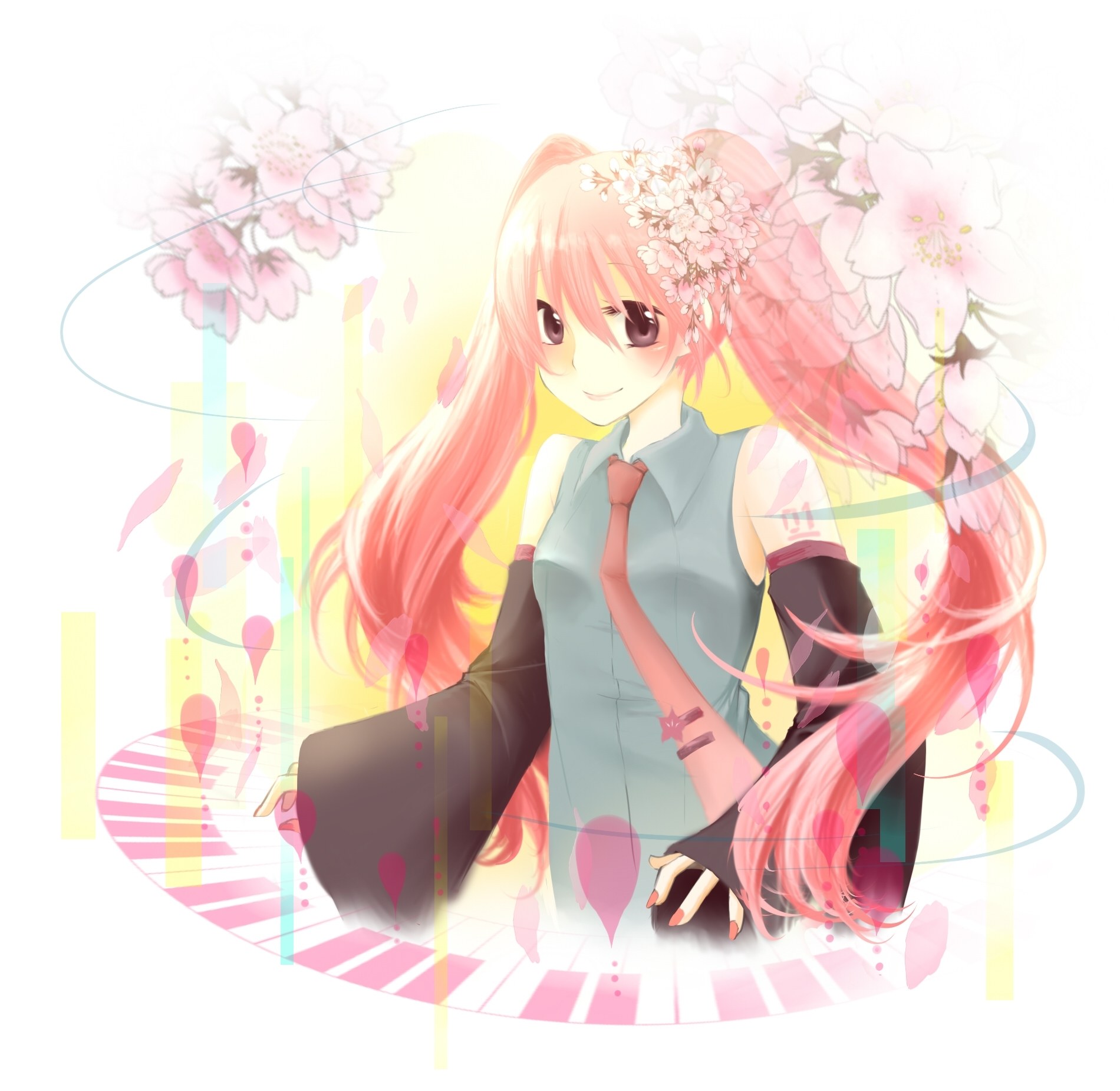 pink-haired girl with cherry blossoms