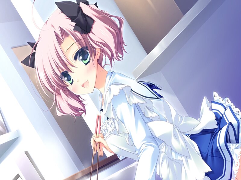 Pink-haired Girl with Chopsticks — White