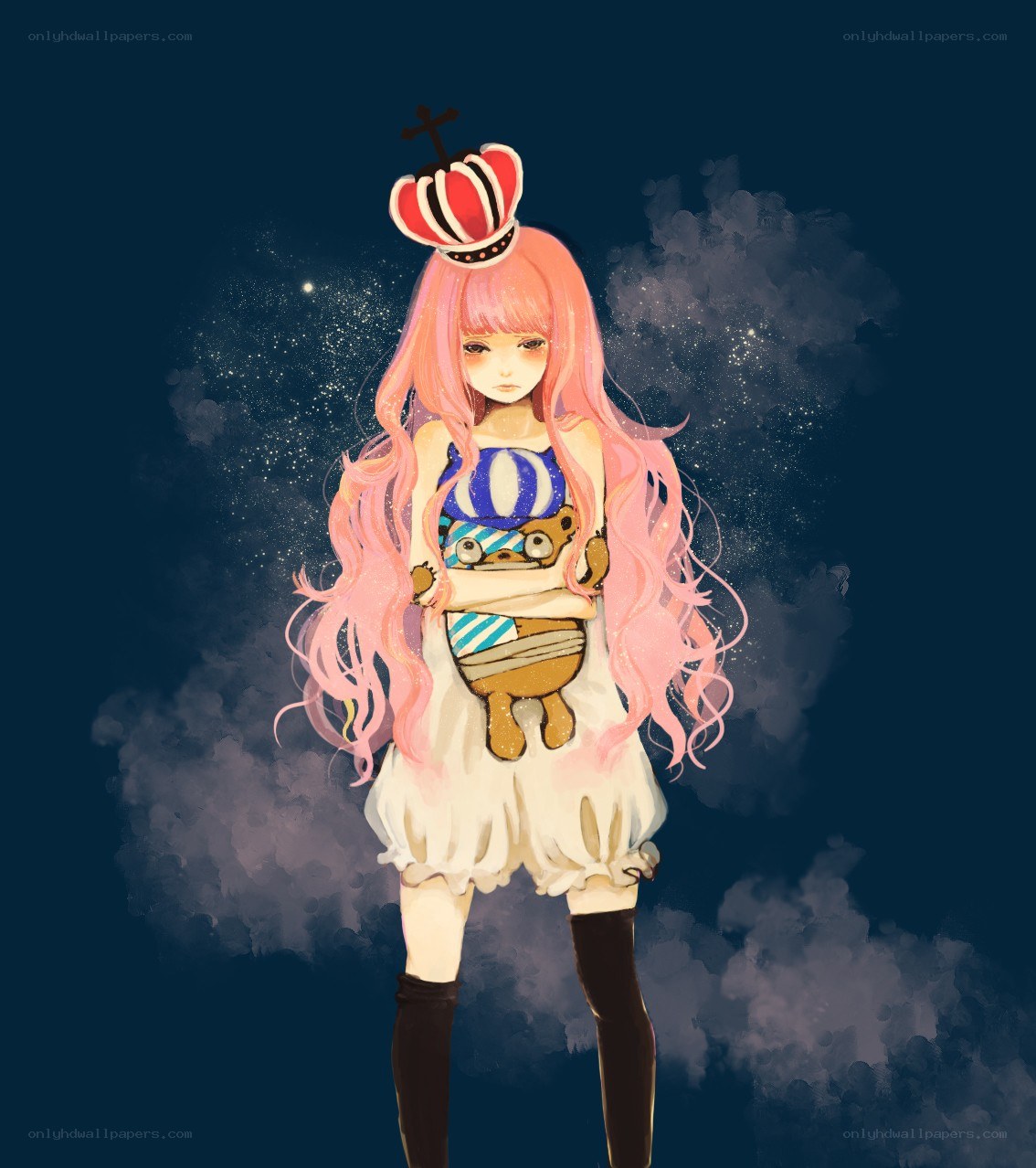 pink-haired girl with crown