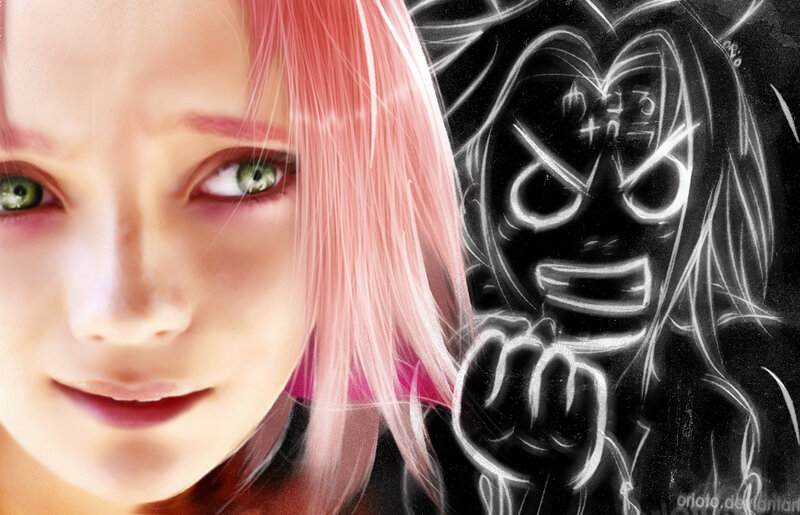Pink-haired girl with dark spirit