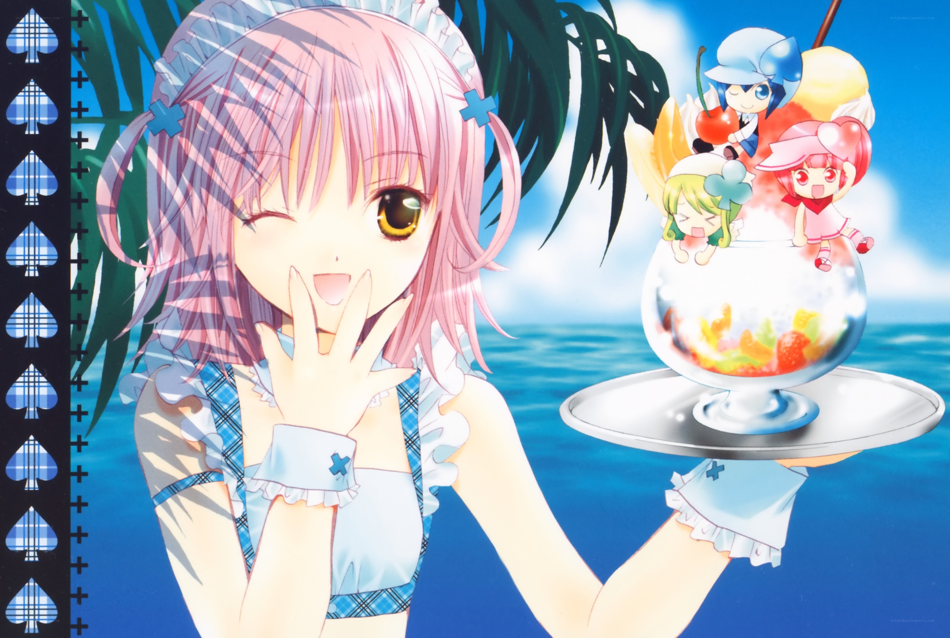Pink-haired girl with dessert